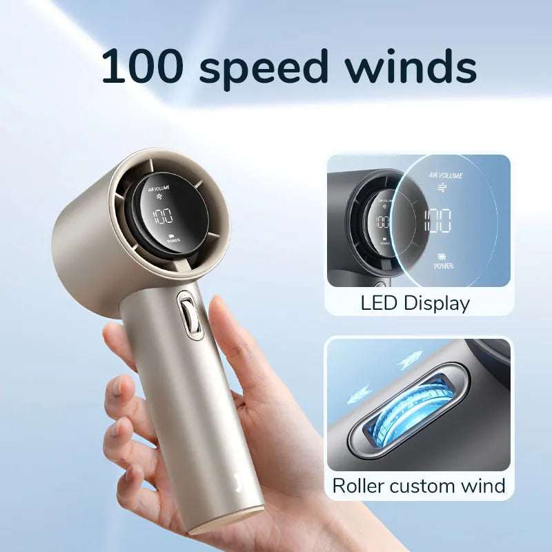 JISULIFE Portable Hand Fan , 100 Wind Speeds, Mini Bladeless Handheld Fan, USB Rechargeable Personal Fans, Electric Eyelash Fan