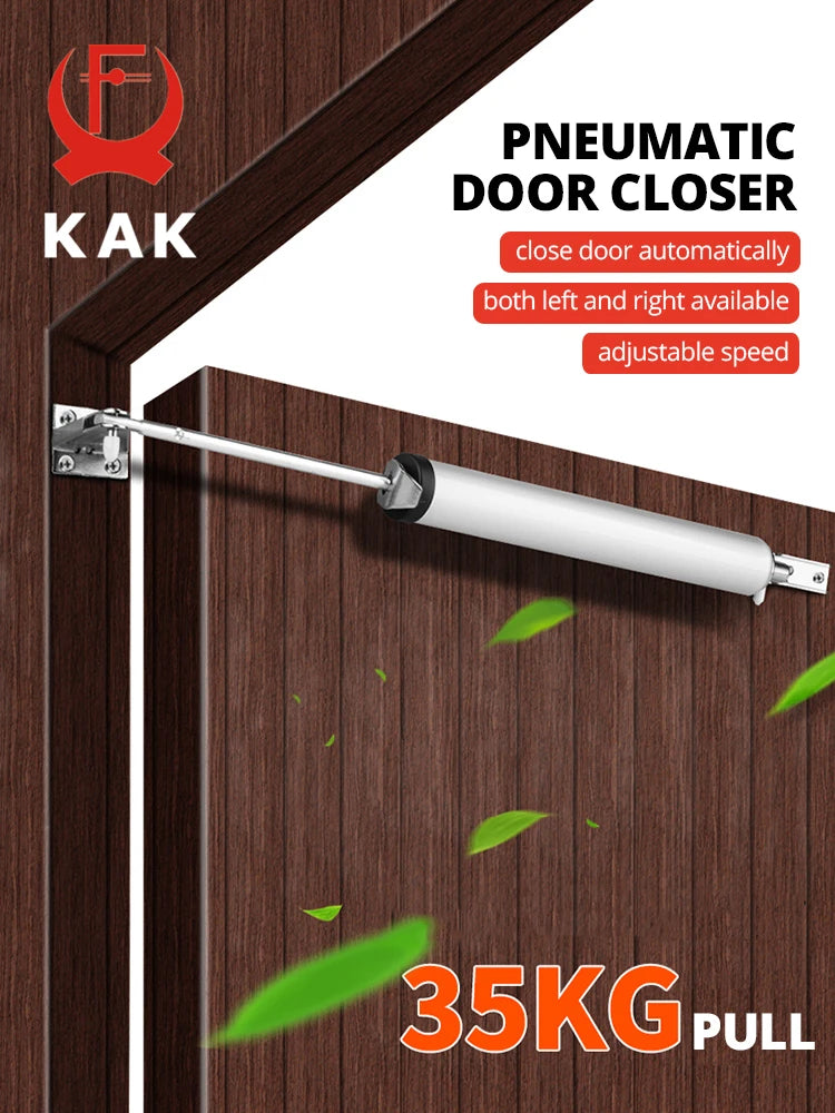 KAK  Soft Closing Automatic Door Closer 35KG Pneumatic Adjustable Speed Positioning Door Stop Protective Door Holder Hardware