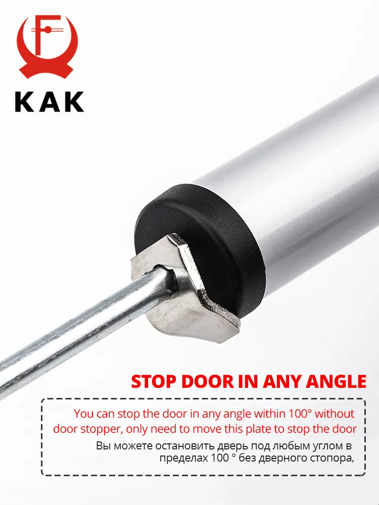 KAK  Soft Closing Automatic Door Closer 35KG Pneumatic Adjustable Speed Positioning Door Stop Protective Door Holder Hardware