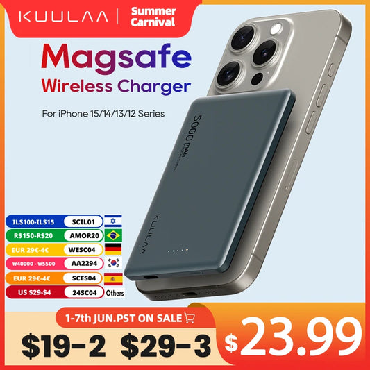 KUULAA Magsafe Power Bank 5000mAh Magnetic Wireless Phone Charger External Battery 20W Fast Charging For iPhone 15 14 PowerBank