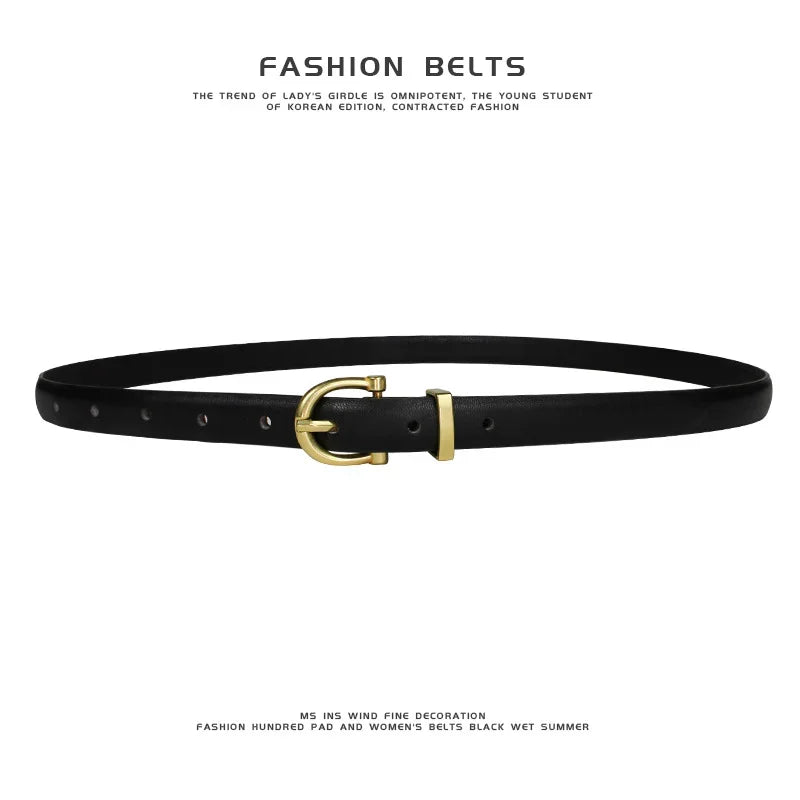 Korean Fashion Simple Thin Belts Ladies Leather Belt Alloy Pin Buckle Retro Jeans Belt Designer Girdle Women High Quality