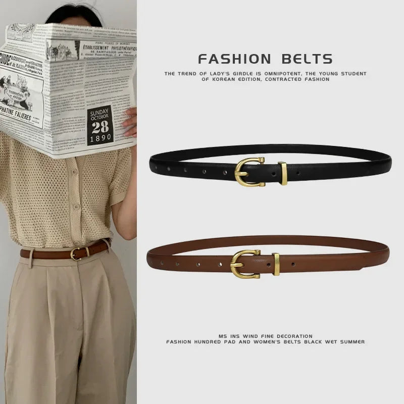 Korean Fashion Simple Thin Belts Ladies Leather Belt Alloy Pin Buckle Retro Jeans Belt Designer Girdle Women High Quality