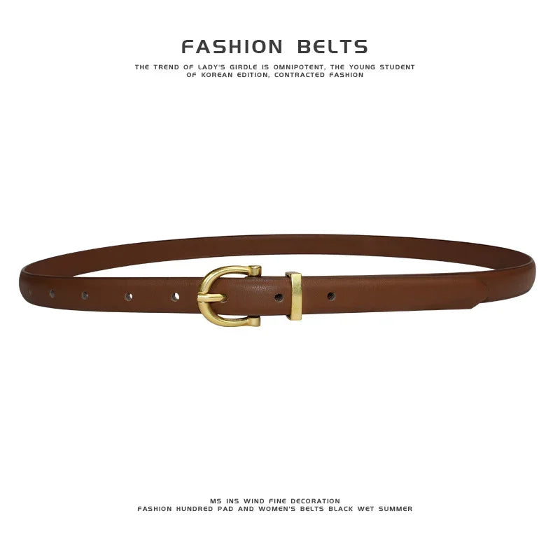 Korean Fashion Simple Thin Belts Ladies Leather Belt Alloy Pin Buckle Retro Jeans Belt Designer Girdle Women High Quality