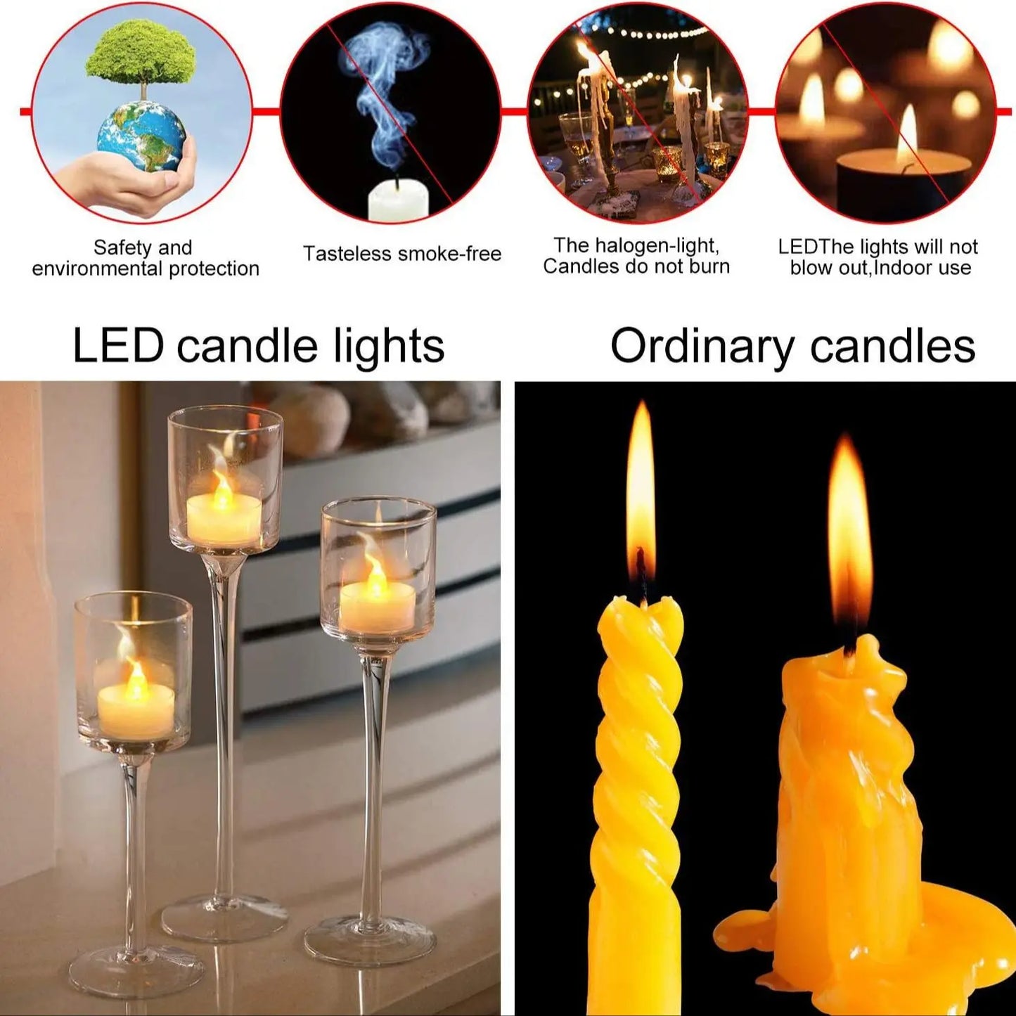 LED Candles 48/24/12 Pack Battery Operated Candles Batteries Lights Candles to Create Warm Ambiance Naturally Flickering Bright