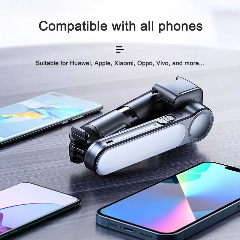 LEETA Handheld Phone Gimbal Stabilizer Foldable With Tripod Selfie Stick Compatible With All Phones Anti Shake Video Recording