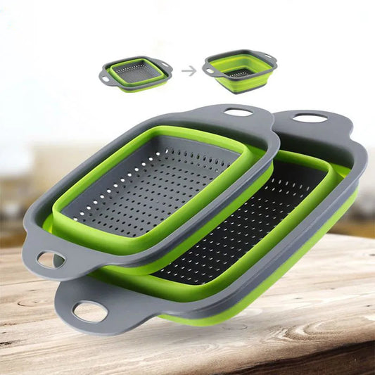 LMETJMA Square Collapsible Colander Silicone Kitchen Foldable Colander  Food Vegetable Fruit Strainers Drainer JT39