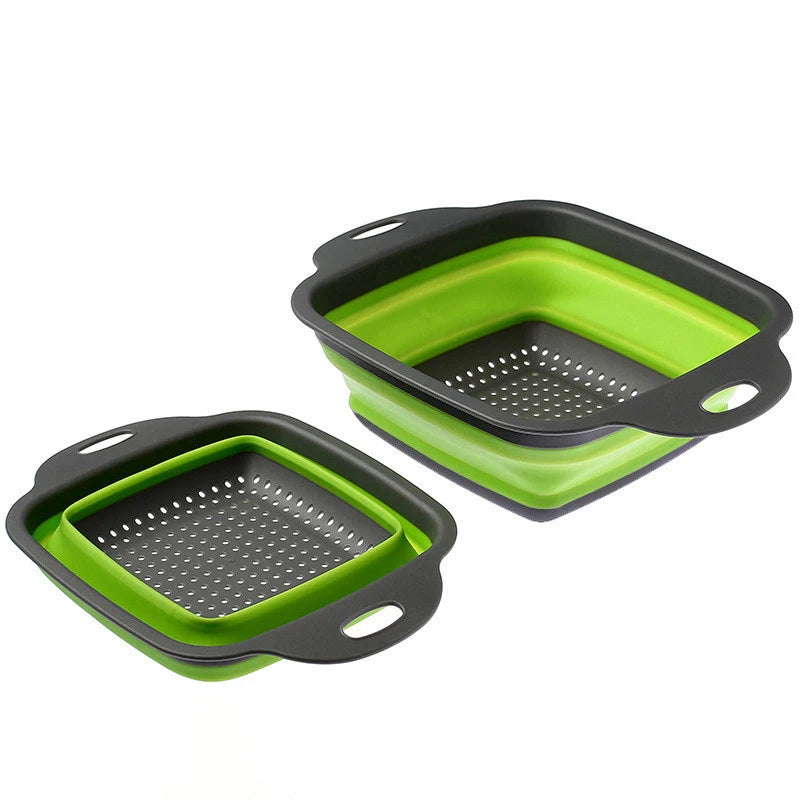 LMETJMA Square Collapsible Colander Silicone Kitchen Foldable Colander  Food Vegetable Fruit Strainers Drainer JT39