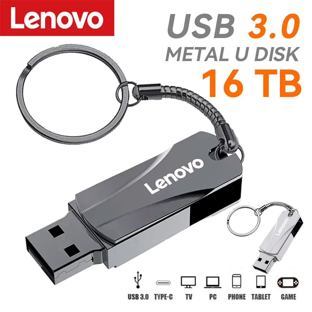 Lenovo New Super Mini Metal Usb Flash Drive 128/256/512GB Tiny Pendrive Memory Stick 1TB 2TB Storage Device WaterProof U Disk