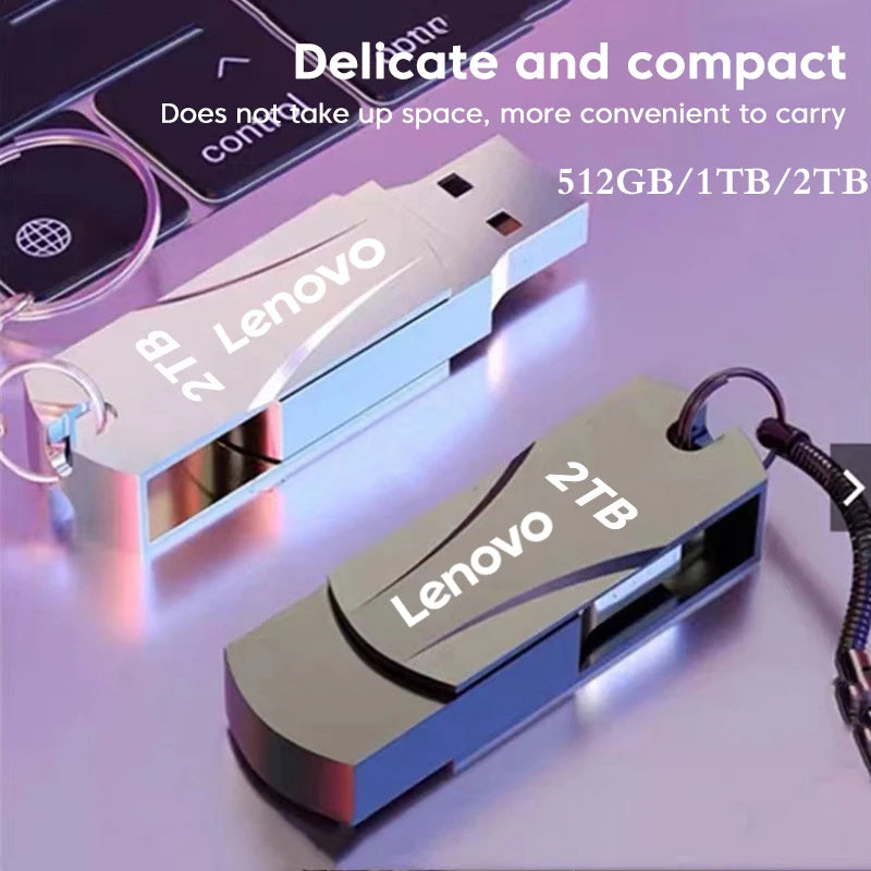 Lenovo New Super Mini Metal Usb Flash Drive 128/256/512GB Tiny Pendrive Memory Stick 1TB 2TB Storage Device WaterProof U Disk