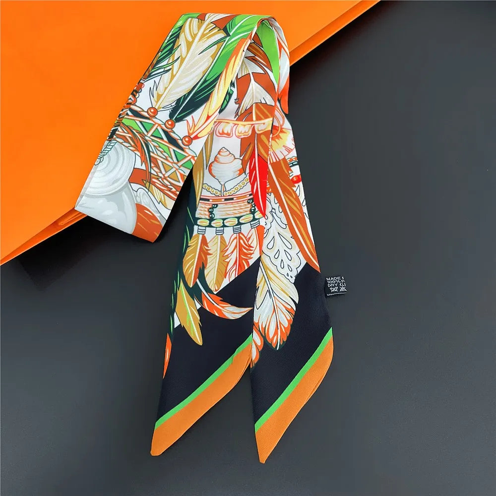 Luxury Silk Skinny Scarf 2021 Fashion Bag Handle Ribbon Ladies Horse Print Headband Small Hair Scarves Band Female