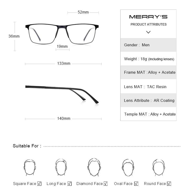 MERRYS DESIGN Men Titanium Alloy Glasses Frame Fashion Male Square Ultralight Eye Myopia Prescription Eyeglasses S2001