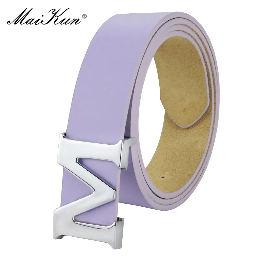 Maikun Women’s Leather Belts Removable Letter M Plate Buckle  High Quality PU Leather Belt  For Jeans Dress Halloween