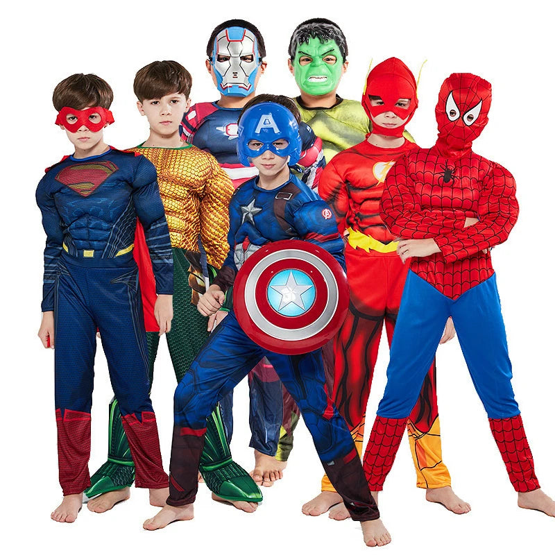 Marvel Superhero Spider Man Captain America Iron Man Thor Hulk Cosplay Costume Muscle Bodysuit Jumpsuit for Kids Halloween Party