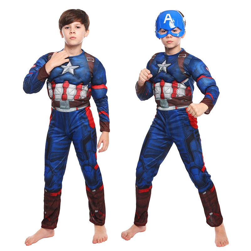 Marvel Superhero Spider Man Captain America Iron Man Thor Hulk Cosplay Costume Muscle Bodysuit Jumpsuit for Kids Halloween Party