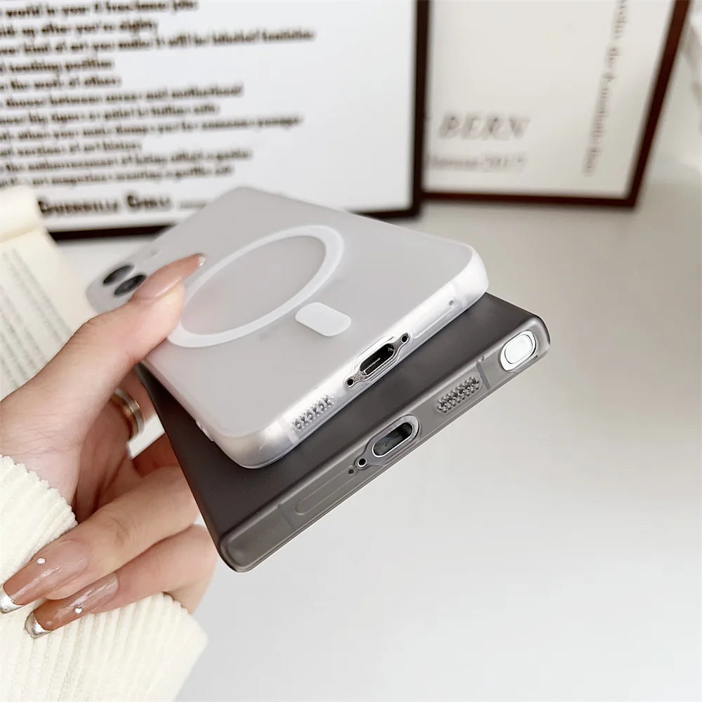 Matte Transparent Ultra Thin Magnetic Phone Case for Samsung Galaxy S24 Ultra S22 S23 Plus S23 Ultra Lens Protection Hard Cover