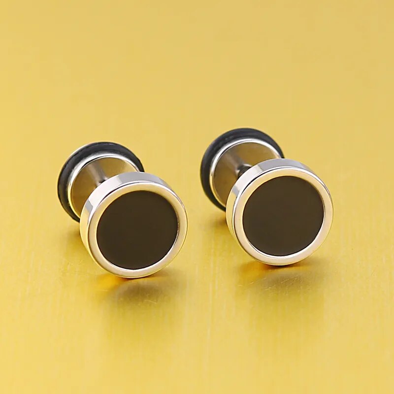 Men's Earings Titanium Steel Round Black Oil Drip Stud Earrings For Men Korean Fashion Stainless Steel Punk Jewelry Accessories