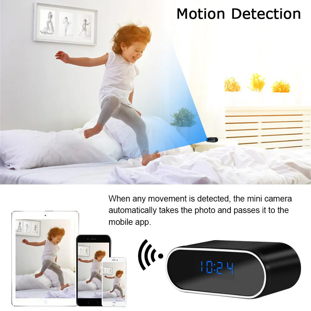 Mini Camera Clock Full HD 1080P Wireless Wifi Control IR Night Vision View DVR Camcorder Home Surveillance Monitor Video