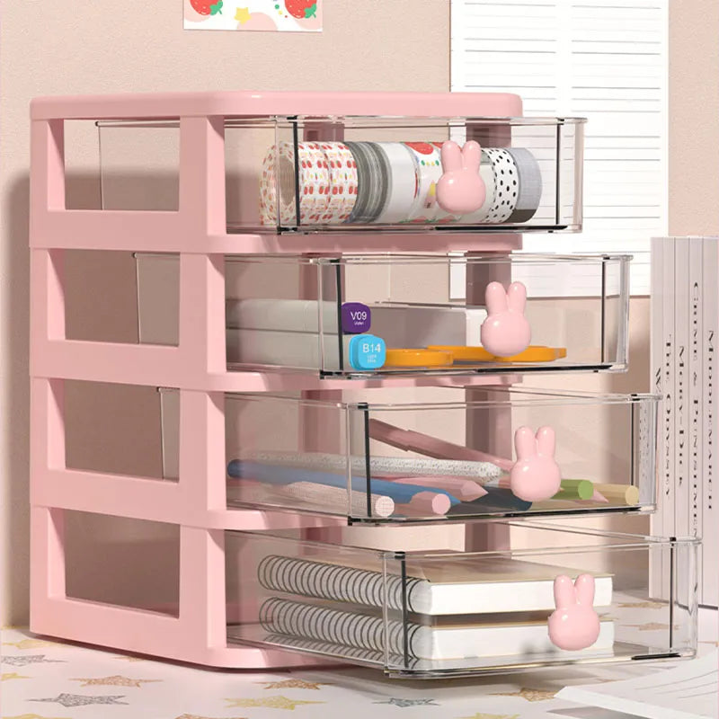 Multi-functional Desktop Organizer Drawer Box with Pen Holder and Hair Accessories Storage Shelf