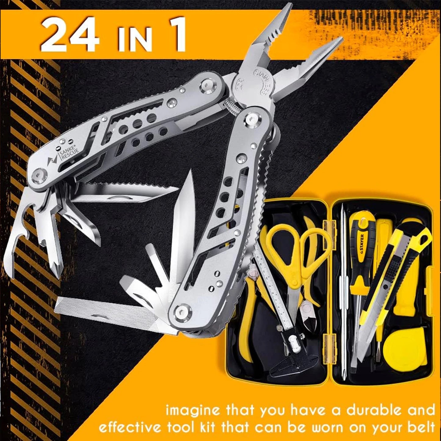 Multitool 24 in 1 Pocket Outdoor Plier Army Knife Heavy Duty Stainless Steel Multi-purpose Tool for Hunting Hiking Camping