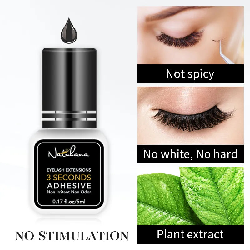 NATUHANA 5ml 1 Second Fast Drying Strong False Eye Lash Extension Glue Adhesive Retention 5-7 Weeks Low Smell Mink Eyelash Glue