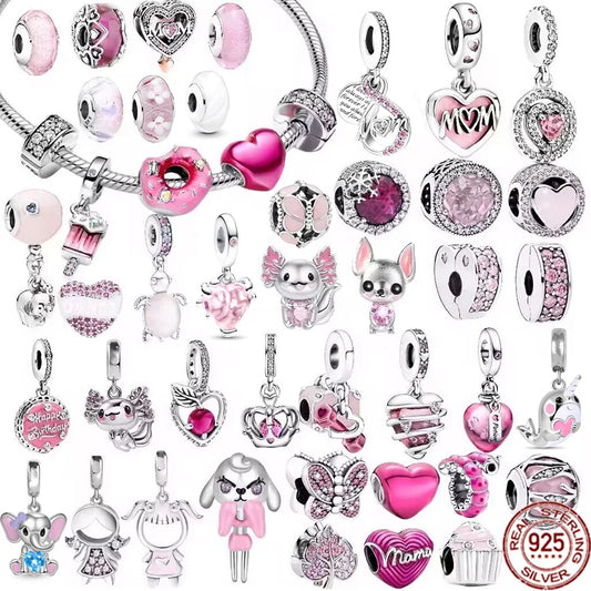 NEW Authentic 925 Sterling Silver Pink Original Charm Love Potion Murano Glass Heart Dangle Beads Fit Pandora Bracelet Jewelry