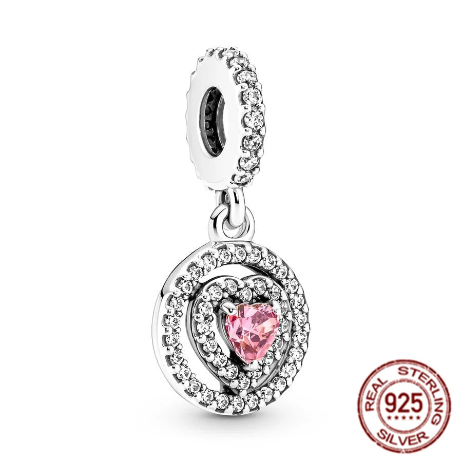 NEW Authentic 925 Sterling Silver Pink Original Charm Love Potion Murano Glass Heart Dangle Beads Fit Pandora Bracelet Jewelry