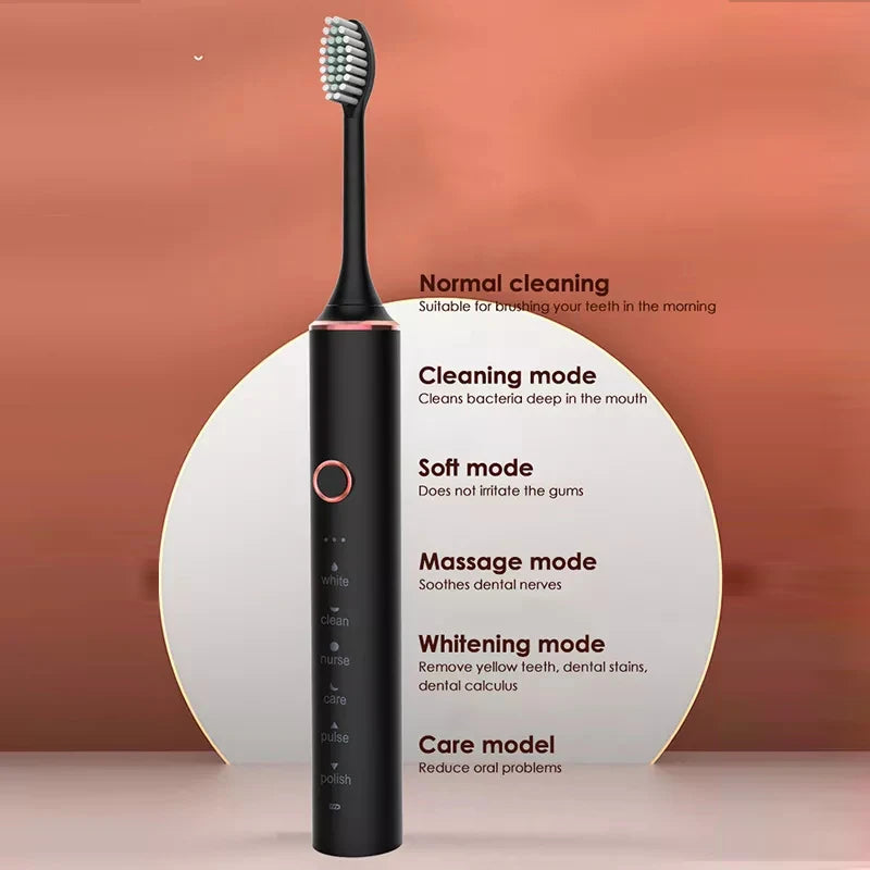 New 2023 N100 Sonic Electric Toothbrush Adult Timer Brush 6 Mode USB Charger Rechargeable Tooth Brushes Replacement Heads Set