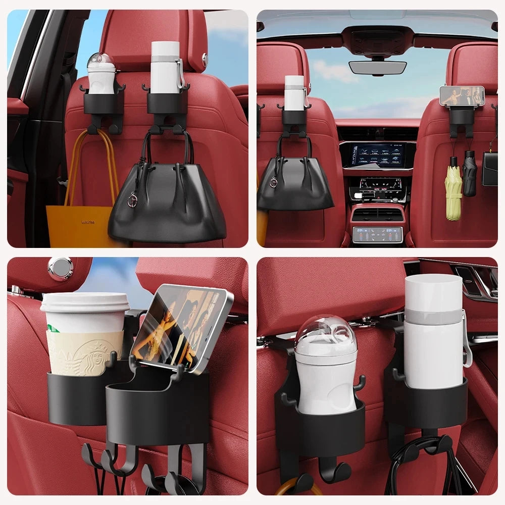 New Car Seat Headrest Hook Hanger Storage Organizer Universal with Cup Holder for Handbag Fit Universal Vehicle Car Accessories