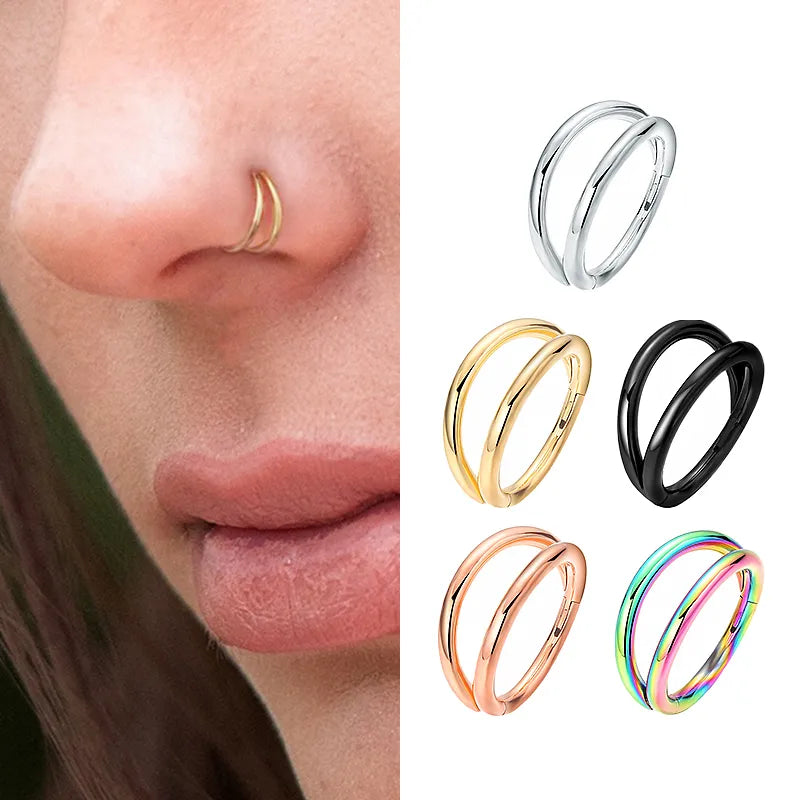 Nose Rings Hoops Double Septum Rings Cartilage Hoop Earring Piercing Nariz Open Stacked Hoop Nose Rings for Women and Men