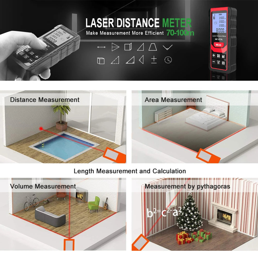 Noyafa NF-271 Laser Distance Meter 40M 80M Rangefinder Tape Range Finder Measure Device Digital Ruler Test Tool