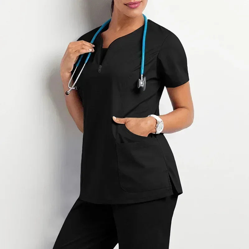 Nurse Women Casual Short Sleeved Apparel Top Pharmacy Working Medical Hospital Doctor Nursing Uniform V-neck Jogger