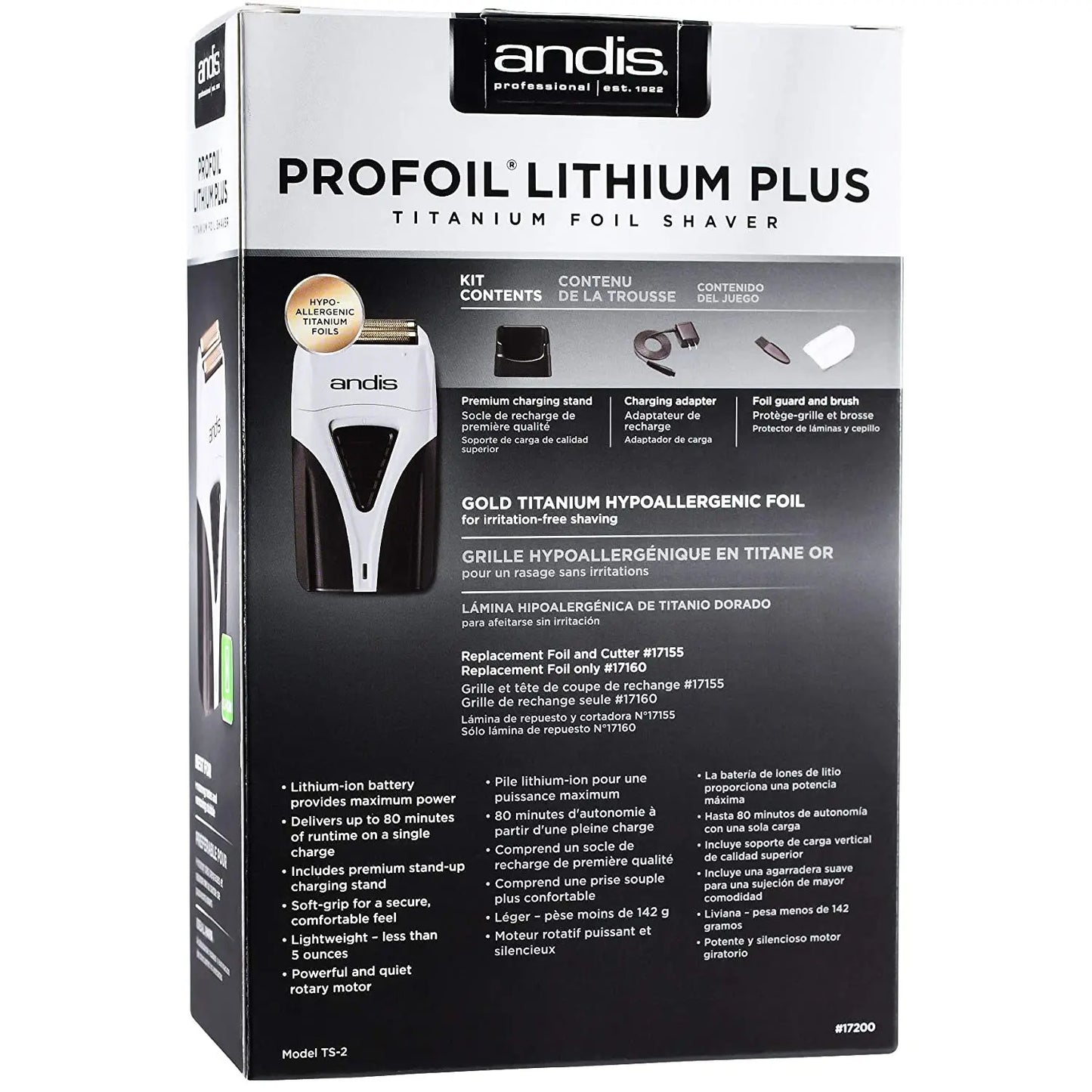 Original Andis Profoil Lithium Plus 17200 Barber Hair Cleaning Electric Shaver For Men Beard Stubble Razor Bald Shaving Machine