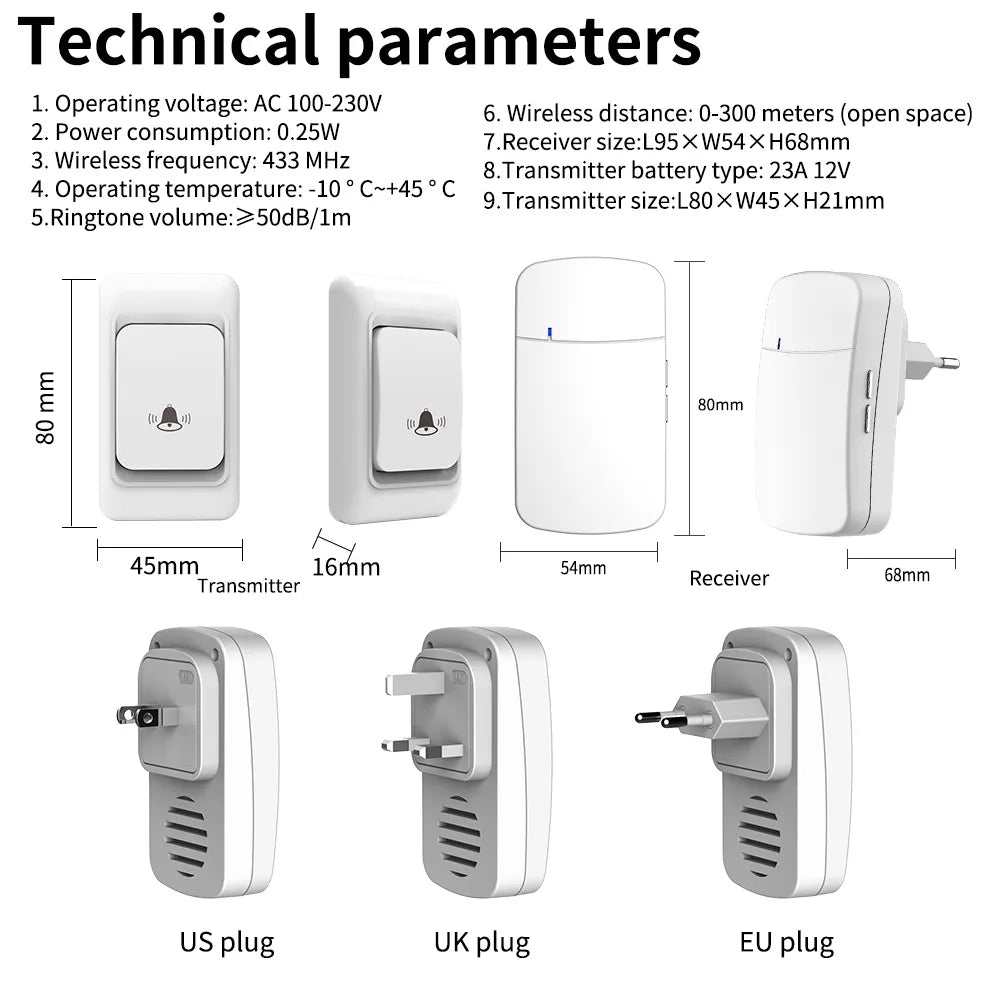 Outdoor Wireless Doorbell Waterproof House Chime Kit 300M Remote EU UK US Plug Home Garden Remote Welcome My Melody Door Bell