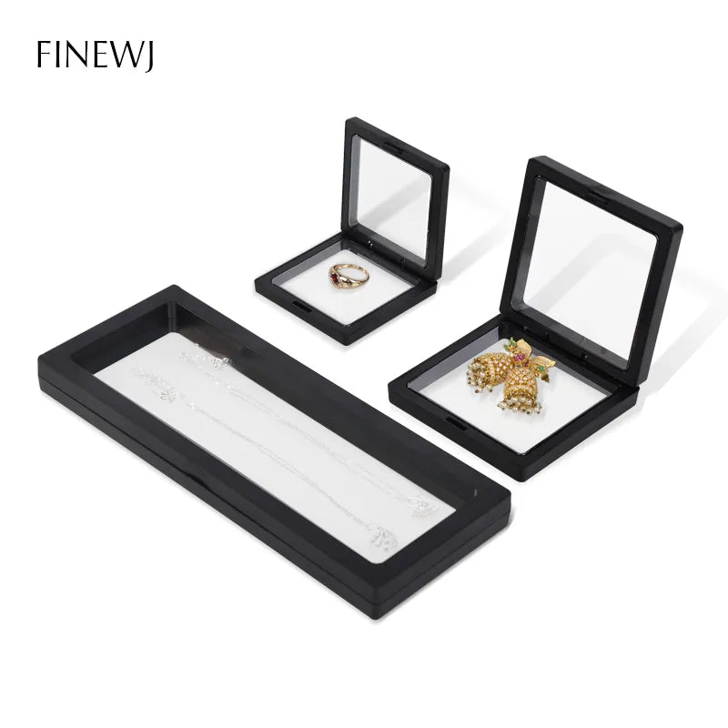 PE Film Jewelry Storage Box 3D Packaging Case Gemstone Free Stand Floating Frame Membrane Ring Earrings Necklace Display Holder