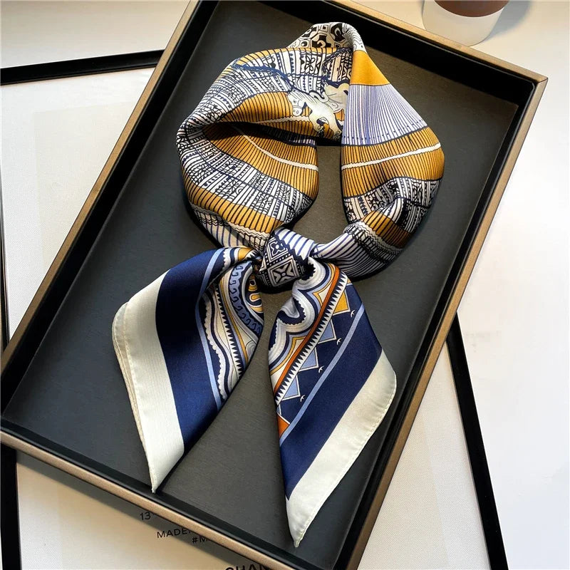 Plaid Silk Square Scarf Women Satin Shawl Wrap Hijab Female Hair Band  Wrist Luxury Headkerchief 70*70cm Echarpe 2022 Bandana