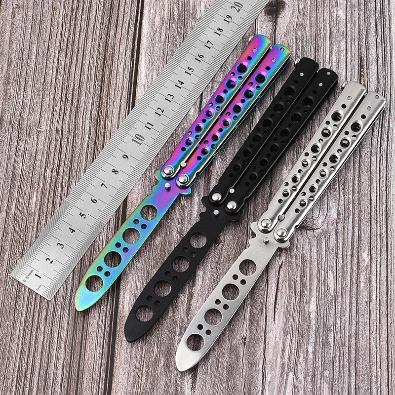 Portable Butterfly Training Knife Foldable CSGO Balisong Trainer Pocket Flail Knife Uncut Blade Butterfly Comb For Training Tool