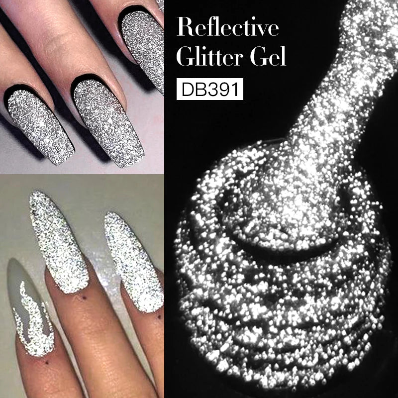 Reflective Glitter Gel Nail Polish Champagne Silver Pink Semi-permanent Varnishes Soak Off UV LED Nail Gel Nail Art Decoration