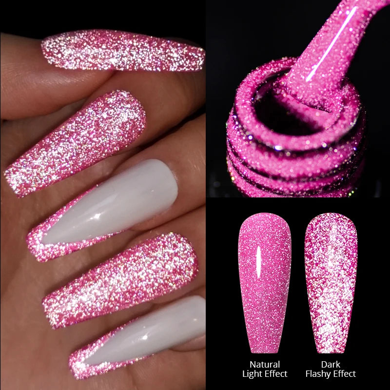 Reflective Glitter Gel Nail Polish Champagne Silver Pink Semi-permanent Varnishes Soak Off UV LED Nail Gel Nail Art Decoration