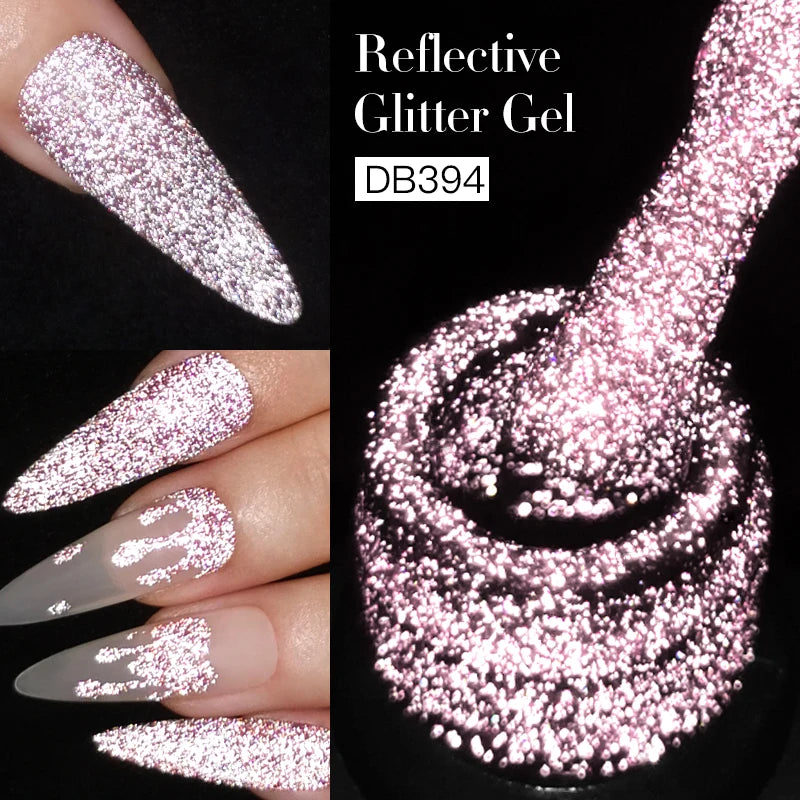 Reflective Glitter Gel Nail Polish Champagne Silver Pink Semi-permanent Varnishes Soak Off UV LED Nail Gel Nail Art Decoration