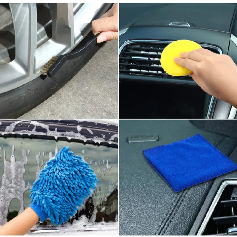 SEAMETAL 15PCS Car Detailing Brush Set Car Cleaning Brushes Sponges Towels for Car Air Vents Rim Cleaning Dirt Dust Clean Tools