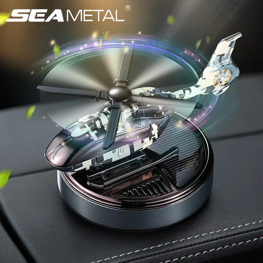 SEAMETAL Car Solar Air Freshener Automatic Rotation Essential Oil Diffuser Dashboard Camouflage Helicopter Ornaments Remove Odor