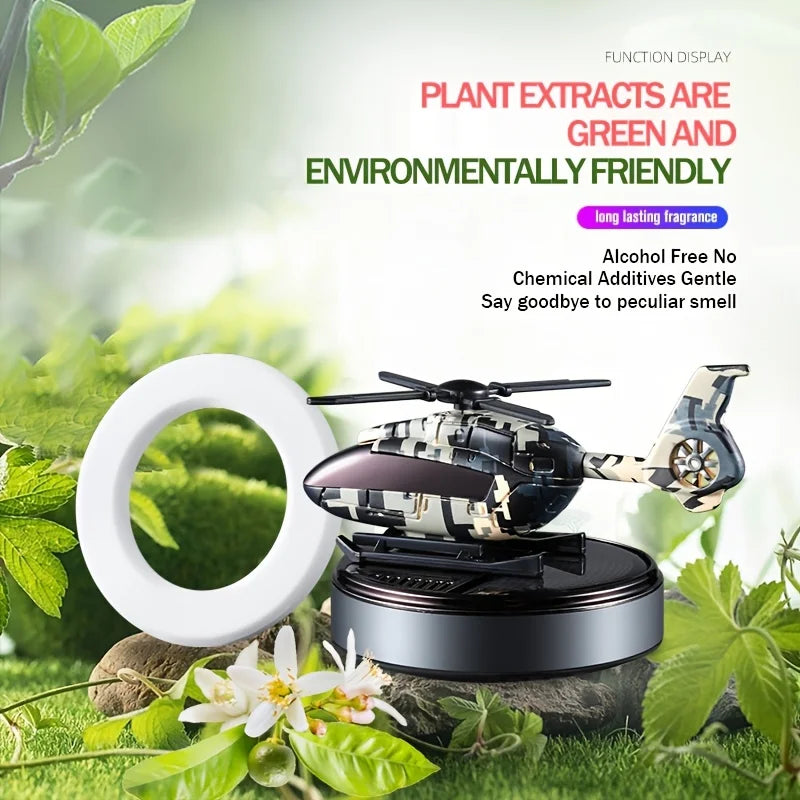 SEAMETAL Car Solar Air Freshener Automatic Rotation Essential Oil Diffuser Dashboard Camouflage Helicopter Ornaments Remove Odor