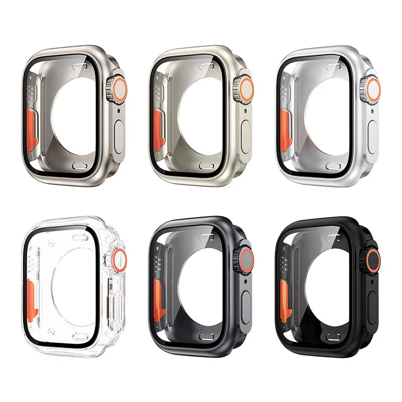 Screen Protector Cover for Apple Watch 44mm 45mm 40mm 41mm Hard PC Front Rear Bumper Case for iwatch 9 8 7 6 5 4 Change To Ultra