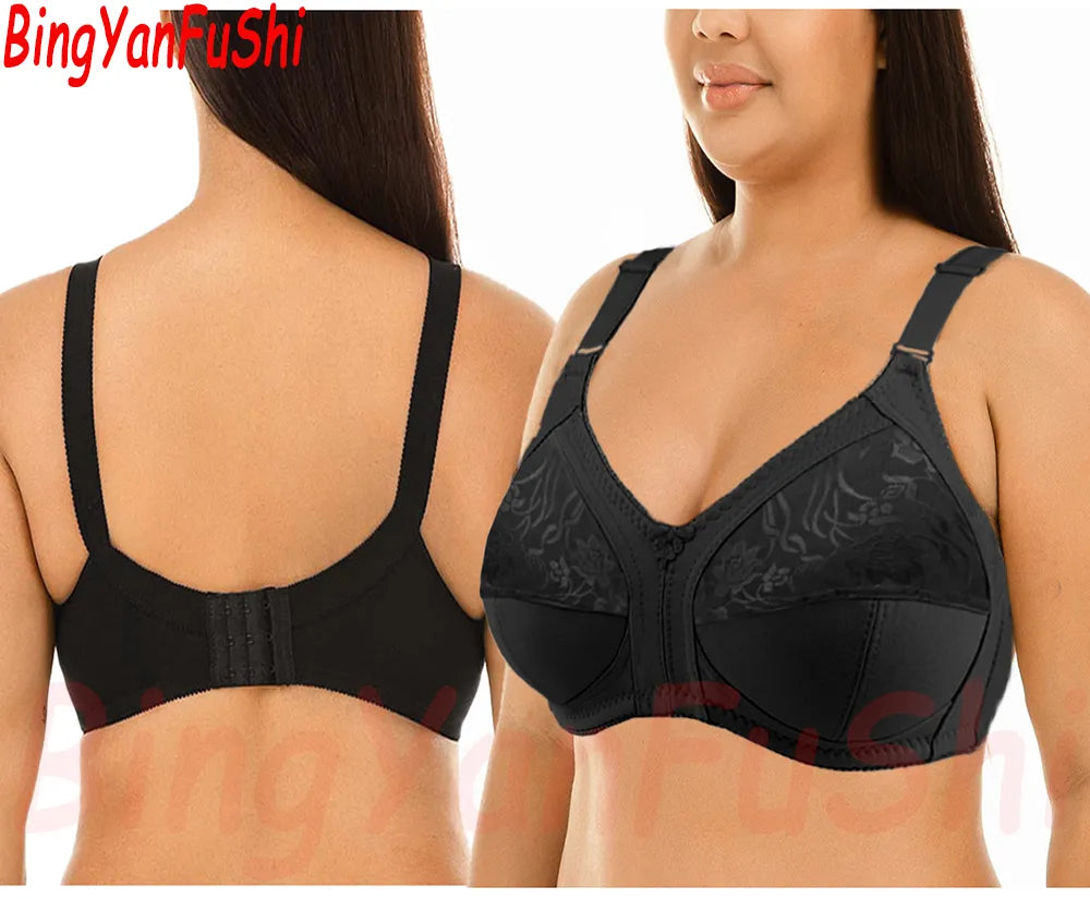 Seamless White Black Khaki Lace Bra Full-Coverage Big Cup C D E F G Support Push Up Bras For Women Sexy Comfort Cotton BHS C02