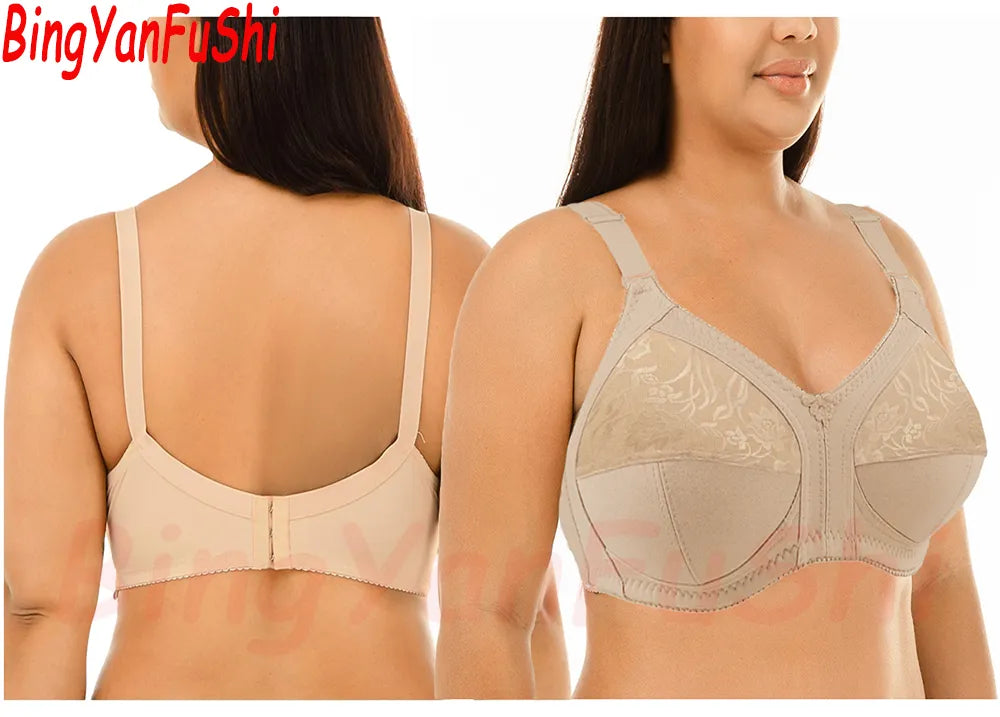 Seamless White Black Khaki Lace Bra Full-Coverage Big Cup C D E F G Support Push Up Bras For Women Sexy Comfort Cotton BHS C02