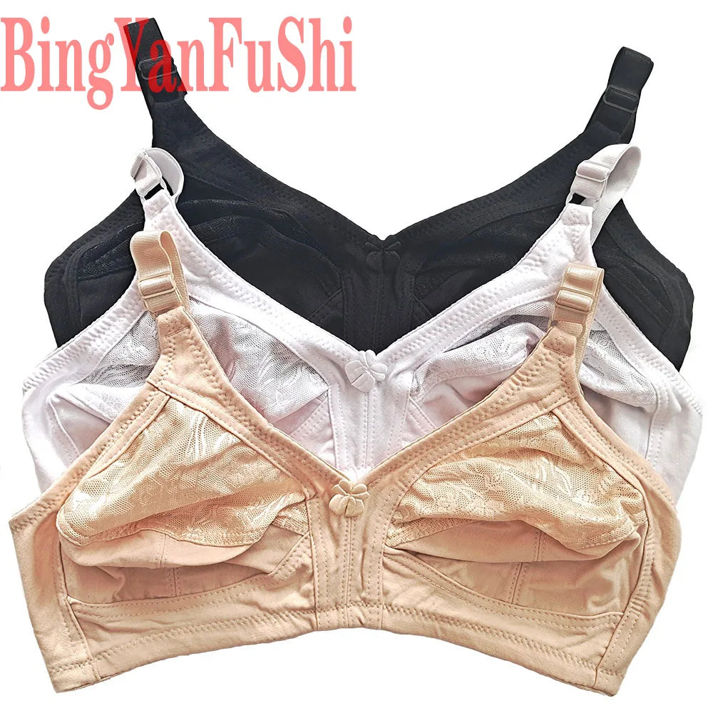 Seamless White Black Khaki Lace Bra Full-Coverage Big Cup C D E F G Support Push Up Bras For Women Sexy Comfort Cotton BHS C02