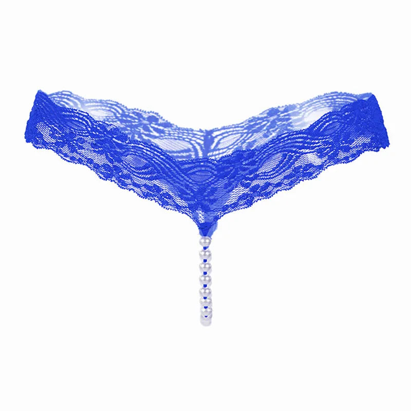 Sexy String Lace Underwear Women Back Bow Panties Women G String T-back Thong Transparent Lingerie Cute with Pearls Panties New