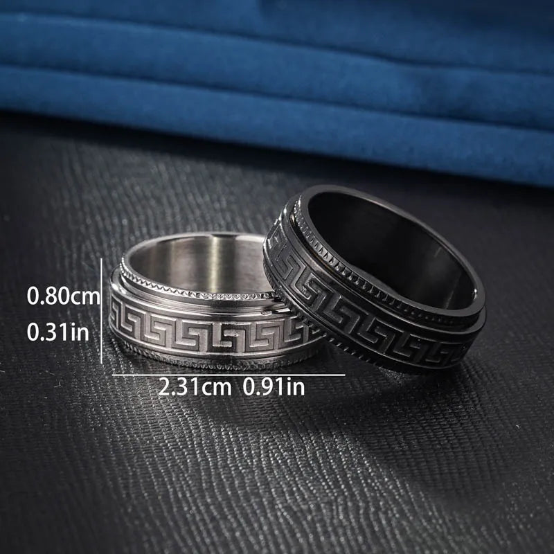 Simple Titanium Steel Couple Rings Decompression Anti-anxiety Rotating Ring for Men Embossed Great Wall Pattern Jewelry Gifts