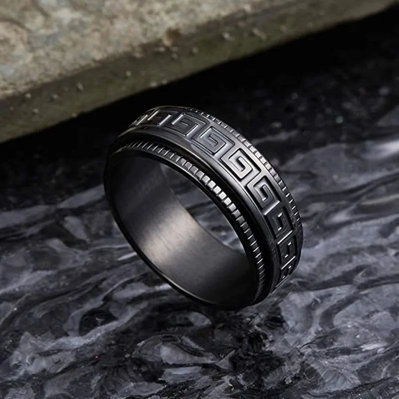 Simple Titanium Steel Couple Rings Decompression Anti-anxiety Rotating Ring for Men Embossed Great Wall Pattern Jewelry Gifts