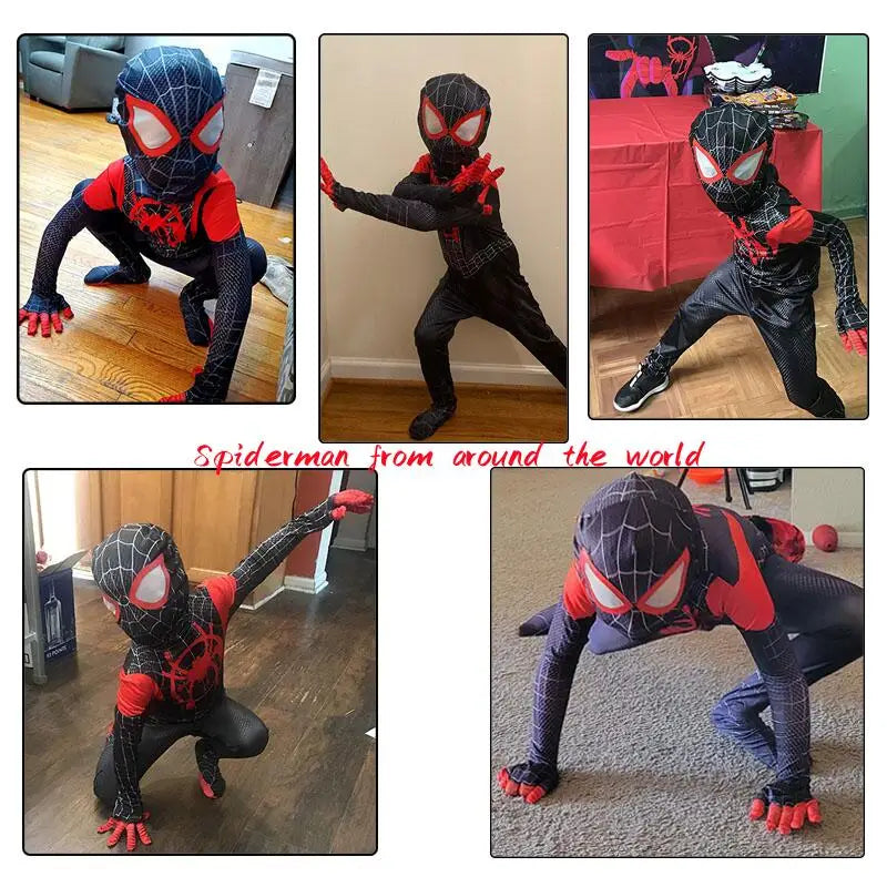 Spiderman Cosplay Costume Spider Man Into The Spider Verse Miles Morales Cosplay Bodysuit Jumpsuits Halloween Costumes for Kids